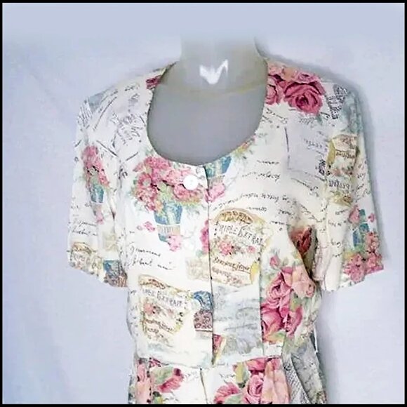 Rayon Romper Pink Retro Summer Floral With Pockets, Large Size - Picture 3 of 15
